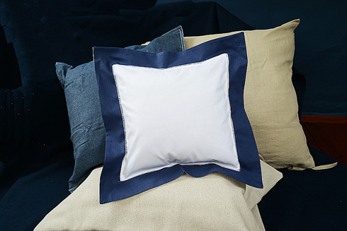 Square Hemstitch Baby Pillow with Navy color border 12" SQ.